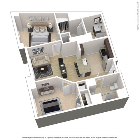 Floor plan for 2 beds, 2 baths